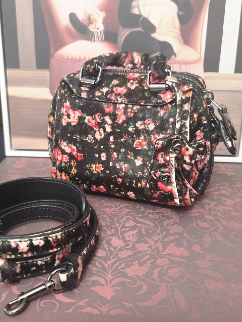 Coach Ace 14 Satchel in Printed Women's Floral Mini Satchel Bag in Black and Red